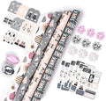 WRAPAHOLIC Christmas Wrapping Paper Set - Rustic Kraft Pink and Grey Christmas Kraft Wrapping Paper Bundle with Gift Bow & Ribbon & Tag & Sticker, Perfect for Birthday, Holiday, Party