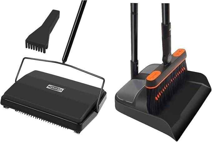 JEHONN Carpet Floor Sweeper with Horsehair, Broom and Dustpan Set for Home
