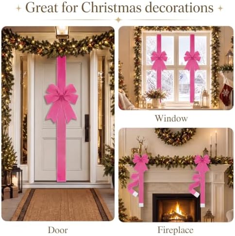 Daifunli 6 Pcs Hot Pink Velvet Christmas Cabinet Bows Ribbons for Kitchen