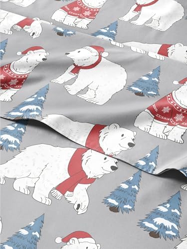 Christmas Sheet Set, Santa Bears, Holiday Xmas Bedding Set - King Size
