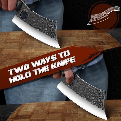 ROCOCO Meat Cleaver Butcher Knife - Full Tang Knife & Sheath Gift Idea Men