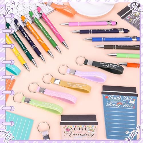 24 Set Employee Appreciation Gifts Bulk - 24 Coffee Cup Notepad+ 24 Ballpoint Pens+ 24 Drawstring Gift Bags + 24 Keychain, Bulk Gifts for School Office Christmas Teacher's Day Coworker Nurse Employee