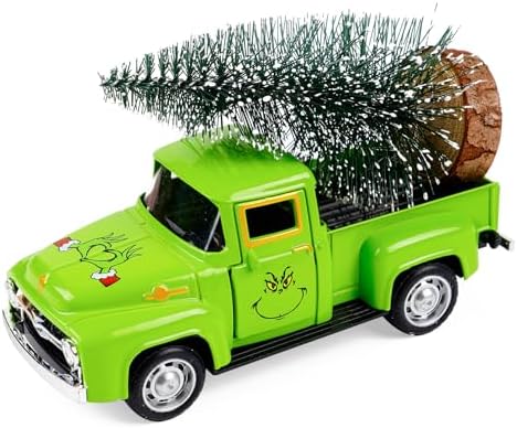 Christmas Green Truck Decor, Green Tree Truck Decorations for Home Indoor, Mini Cute Christmas Tree Tiered Tray Decor, Farmhouse Kitchen Tabletop Centerpiece Decorations