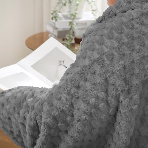 Puncuntex Grey Throw Blanket 90"×90" inches Fuzzy 3D Jacquard Decorative