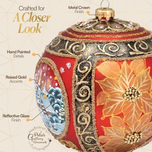 Hand Blown Glass Ball Christmas Ornament, 6 in, Blast Red