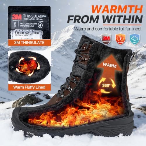 FREE SOLDIER Men's Waterproof Fleece Winter Snow Boots