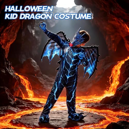 Kids Dragon Costume, Boys Dragon Halloween Costume with Mask, Wings & Tail