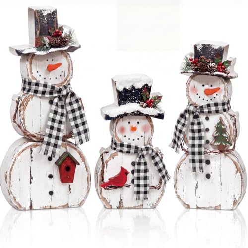 Barydat 3 Pcs Christmas Snowman Table Decoration Rustic Winter Indoor Decor