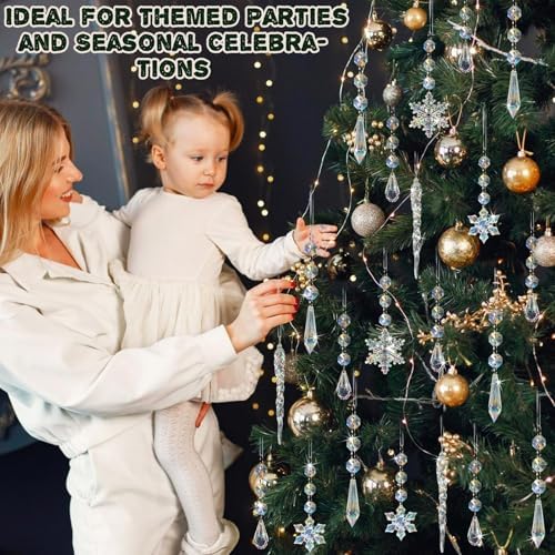 Crystal Christmas Tree Ornaments, 80pcs Iridescent Acrylic Snowflake Icicle
