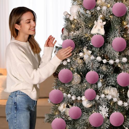 Foilswirl 36 Pcs Taro Purple Velvet Christmas Balls, 2.36", 2.76", 3.15"