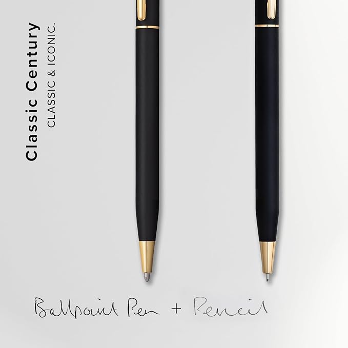 Cross 250105 Classic Century Ballpoint Pen & Pencil Set, Black | 23 Kt. Gold Accents