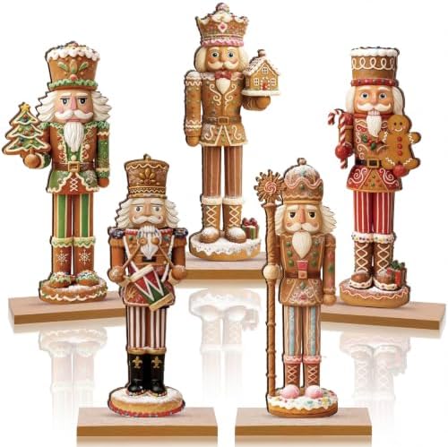 RattanView 5 Pcs Gingerbread Christmas Table Decorations Wooden Ginger Bread Nutcracker Decor Christmas Centerpiece Ginger Bread Village Xmas Nutcracker Tiered Tray Home Decor with Base for Party