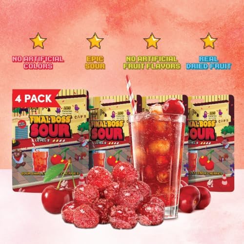 Final Boss Sour, Sour Fruit Chews (4 Pack, Shirley Temple Cherry)