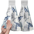 Coastal Sea Turtle Hand Towels with Hanging Loops Nautical Ocean Coral Hanging Kitchen Towels Set of 2 Summer Beach Dish Washcloth Absorbent Soft Bath Tie Towel for Bathroom