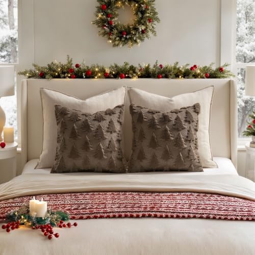 MIULEE Christmas Throw Pillow Covers Reddish Brown Christmas Decorations Set of 2 Xmas Tree 18x18 Pillow Covers Soft Faux Wool Pillowcases Holiday Festivals Winter Home Decor Sofa Couch Bed Porch