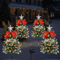 Christmas Tree Solar Pathway Lights Outdoor Decor, 4 Pack, Snowy