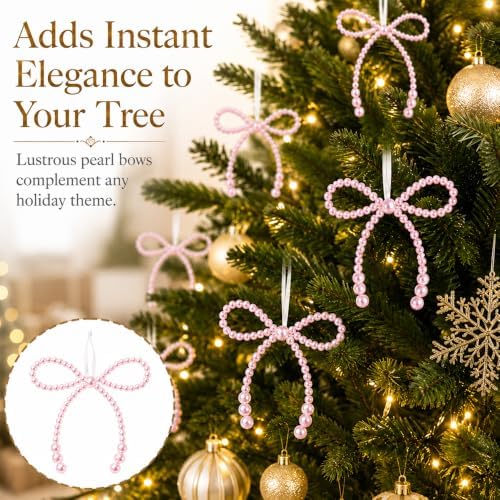 DIYDEC 18PCS Christmas Pearl Bow Ornament 4.5in Tree Topper Hanging Decor