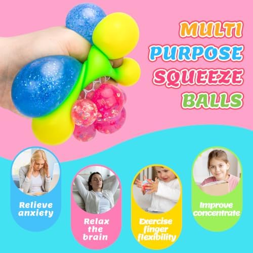 Stress Balls 4 Pack for Adults and Kids, Squeeze Squishy Fidget Toys