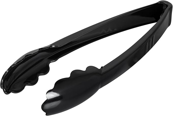 Restaurantware Tongs 100 Pack Of 9” Heavy-Duty Plastic Kitchen Tongs with Long Handles and Scalloped Edges Disposable Black Serving Utensils for Catered Events, Weddings, or Buffets and Restaurants