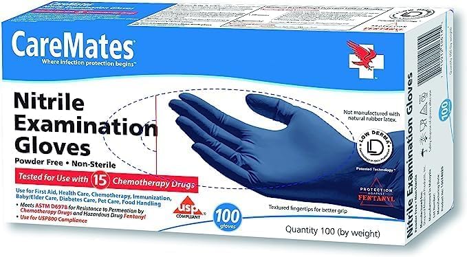 CareMates Nitrile Medical Exam Gloves, Latex Free Rubber, Powder Free, Extra Strong, 4 Mil Thick, Certified for Home Infusion, First Aid, Food Safe, Cleaning Gloves, X-Large, 400-Count