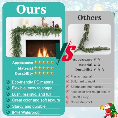 TOWPONICS 2Pcs 6FT Christmas Garland, Norfolk Pine Garland for Mantle Decor