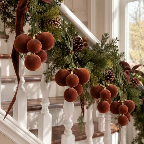 Roowest 4 Sets Large Brown Velvet Christmas Ball Clusters Ornaments Decor