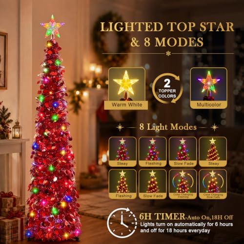5FT Pop Up Christmas Tree with Lighted Top Star for Christmas Decorations