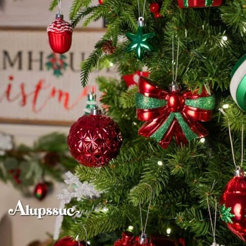 Alupssuc 82pcs Classic Christmas Balls Ornaments Set, Red, White and Green