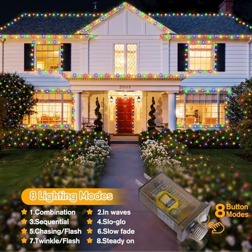 SAUIRS 400FT 1000 LED Christmas Lights Outdoor String Lights with 8 Modes Timer Waterproof Fairy Light Plug in for Outside Indoor Party Xmas Palm Tree Yard Wedding Decorations(Multicolor)