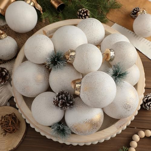 Yunlly 18 Pcs Neutral Christmas Ball Ornaments Ivory Xmas Tree Decor