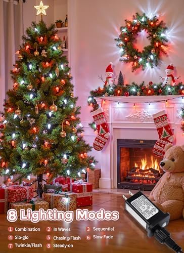C9 Christmas Lights Outdoor, 114FT 150 LED C9 String Lights, Red|Pure White