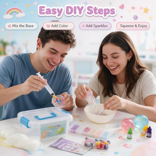 DIY Squishy Making Kit, Crunchy Squishy, Make Your Own Taba Squishies Stress Balls, Arts Crafts Kit with 10 TPR Skins, 20 Fillers, Squishy Maker Create ASMR Anxiety Relief Toys, Party Favor Gifts