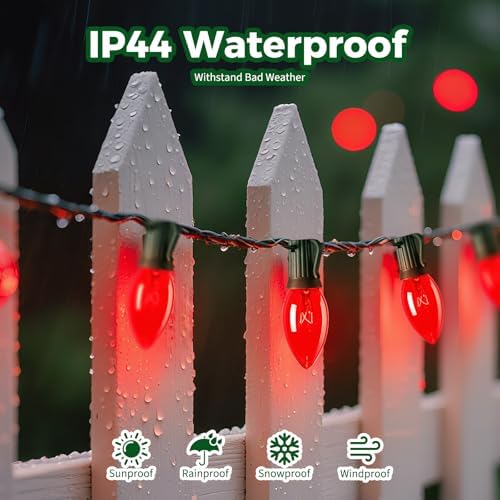 Minetom C9 Christmas Lights Outdoor, 50FT 50 Red Bulbs String Lights