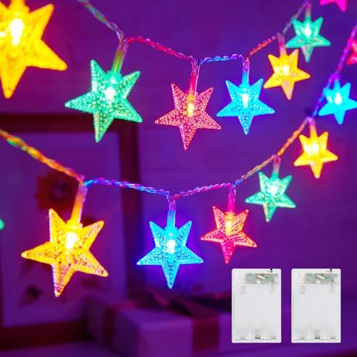 Minetom Star String Lights Battery Operated - 2 Pack 17 ft 50 LED Star Fairy String Lights with Timer, Waterproof for Indoor Bedroom Tent Loft Bed Patio Party Wedding Decor, Multi-Color