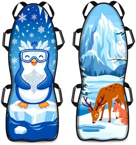 Vinsot 2 Pack 45” Foldable & Roll-Up Snow Sled for Kids Adults