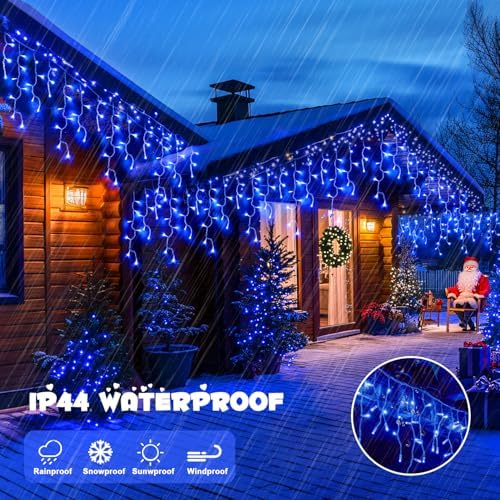 JMEXSUSS Blue Christmas Icicle Lights for Outside, 400 LED 38.8 FT