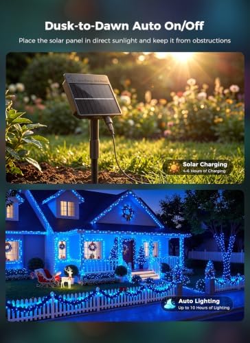 6 Pack 600LED Solar Christmas Lights Outdoor Waterproof, Blue 240 FT