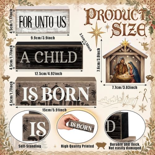 Moucuny 4 Pcs Christmas Table Decoration Christian Wooden Stacked Blocks