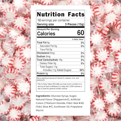 Cambie Peppermint Candy - 2 lbs of Hard Candy Individually Wrapped Mints 150 pieces - Perfect For After Dinner Mints, For Home Restaurant or Office Candy, Bright Red & White Swirl