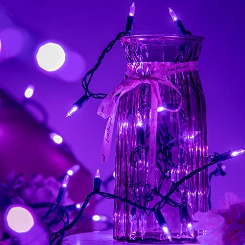 YULETIME 200 Purple LED Christmas Lights, 66 ft Green Wire UL String Light