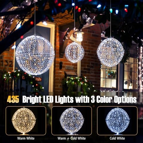 Tangkula 3 Pack Christmas LED Light Balls for Tree, Metal Sphere Lights