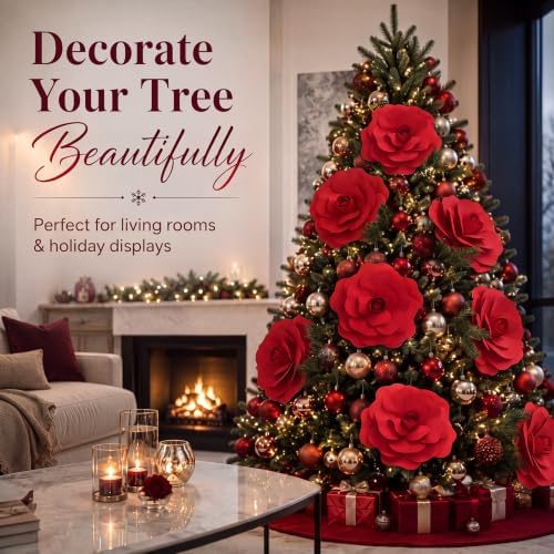 WinnerWhy 6 Pcs Extra Large 16'' Artificial Rose for Christmas Tree Decor