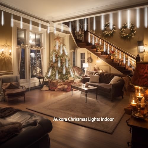 Aukora Christmas Lights Outdoor, White Meteor Shower Lights UL Certified