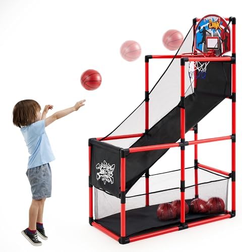 JOYIN Red Arcade Basketball Game Set, Indoor Basketball Hoop for Kids 3+ Years Old, Easy Set Up Sports Toy with 4 Balls, Gifts for Boys and Girls