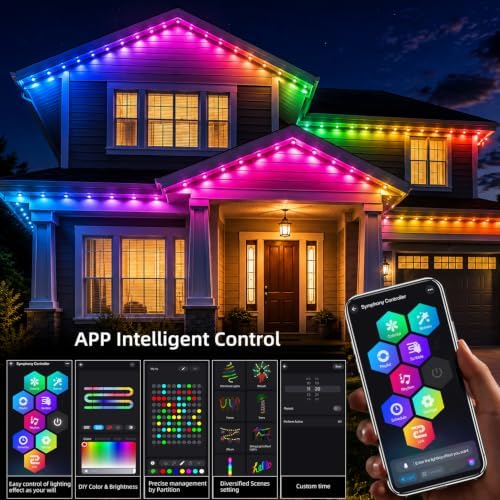 Permanent Outdoor Lights, 400ft RGB+IC Smart LED Eaves Lights,Outdoor Lights with App/Remote,IP67 Waterproof Led Lights for Roof, Christmas, Holiday, Party Decor(2 Rolls of 200ft)