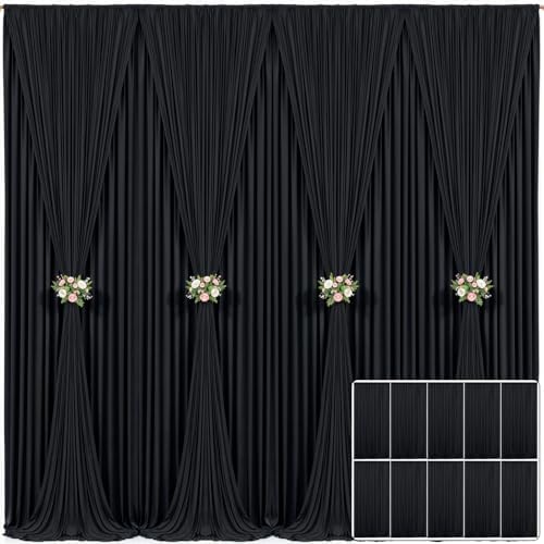 10 Panels Black Backdrop Curtain for Parties Wrinkle Free Black Photo Curtains Backdrop Drapes Fabric Decoration for Birthday Party Wedding 50ft(W) x 10ft(H)
