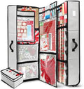 Hearth & Harbor Wrapping Paper Storage Container with Ribbon Dispenser and Interior Pockets - Large Christmas Storage Containers with Wheels, Fits 30 Rolls of 40" Length, Silver