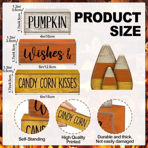 Lineshading 4 Pcs Fall Decoration For Home Wooden Candy Corn Stacked Blocks