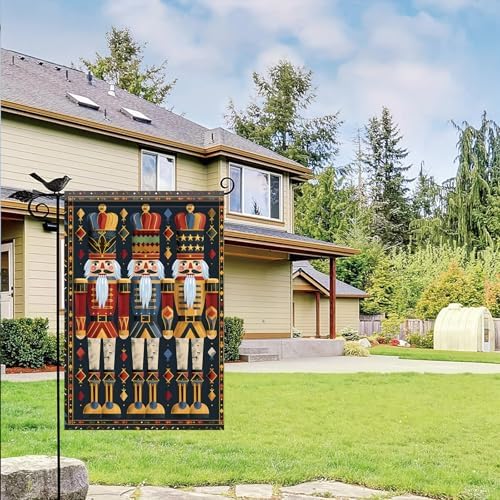 Nutcracker Garden Flag 12x18 Double Sided - Vintage Christmas Garden Flag Outside Decoration, Watercolor Oil Painting Style Holiday Yard Banner for Winter Lawn Porch Decor, Chinoiserie Festive Gift