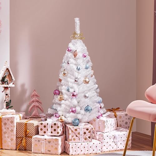 Yaheetech 4ft Pre-lit Artificial Small Christmas Tree with Stand, White